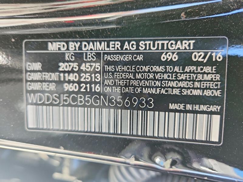 59225296 :رقم المزاد ، WDDSJ5CB5GN356933 vin ، 2016 Mercedes-benz Cla مزاد بيع