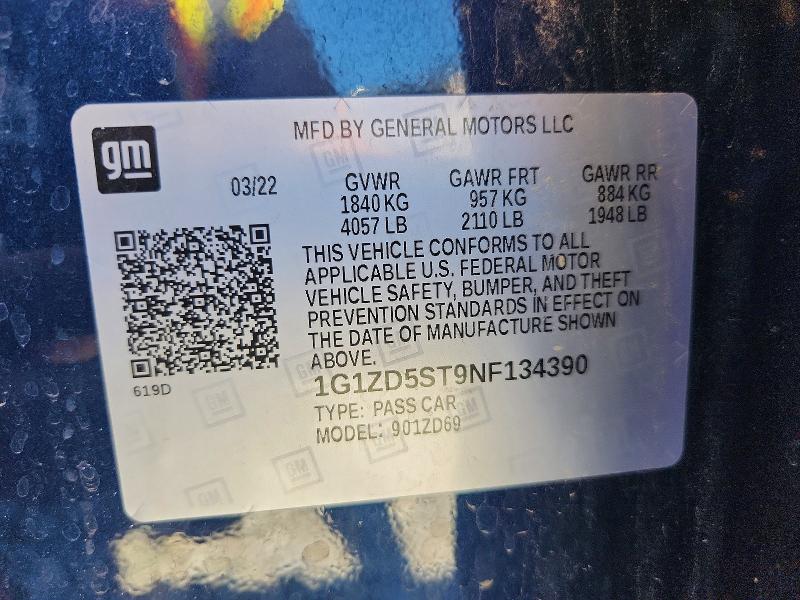 Продаж на аукціоні авто 2022 Chevrolet Malibu, vin: 1G1ZD5ST9NF134390, номер лоту: 57302676