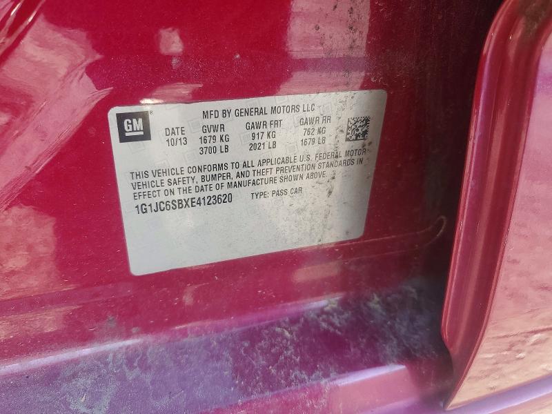 2014 Chevrolet Sonic მანქანა იყიდება აუქციონზე, vin: 1G1JC6SBXE4123620, აუქციონის ნომერი: 57478696