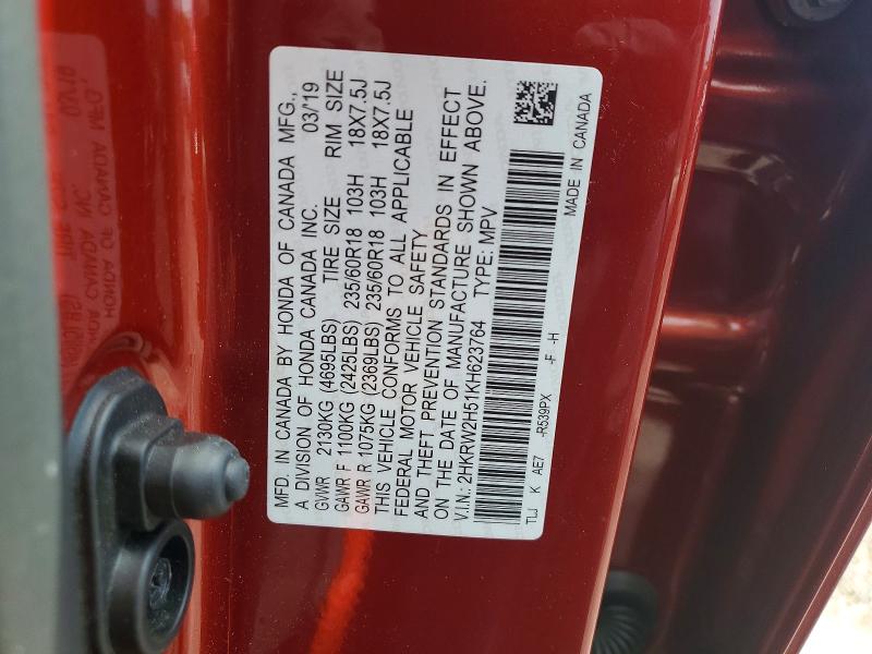 Продаж на аукціоні авто 2019 Honda Cr-v, vin: 2HKRW2H51KH623764, номер лоту: 56574926