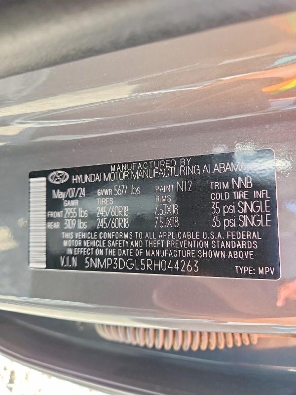 Продаж на аукціоні авто 2024 Hyundai Santa Fe, vin: 5NMP3DGL5RH044263, номер лоту: 55824836