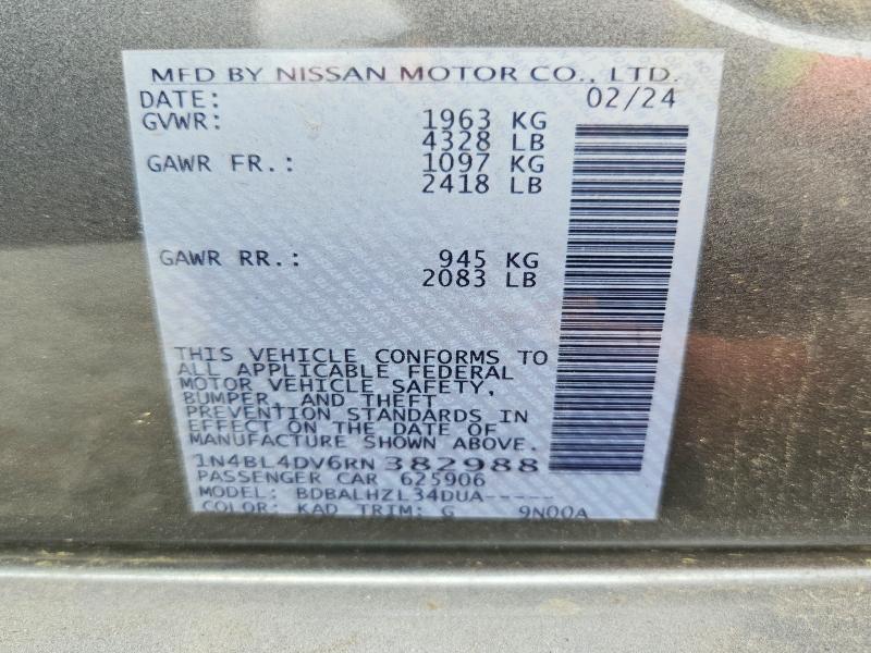 Продажа на аукционе авто 2024 Nissan Altima, vin: 1N4BL4DV6RN382988, номер лота: 56860366