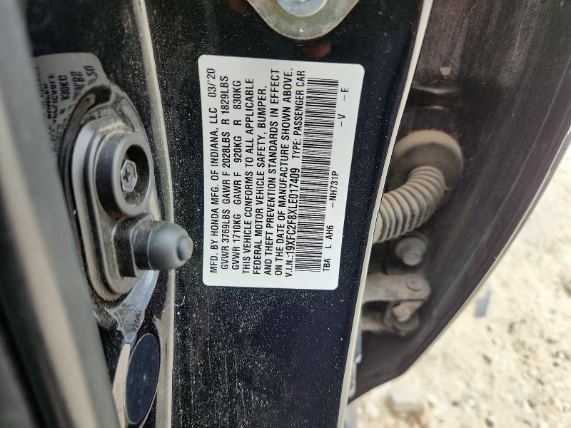 2020 Honda Civic მანქანა იყიდება აუქციონზე, vin: 19XFC2F8XLE017409, აუქციონის ნომერი: 57502236
