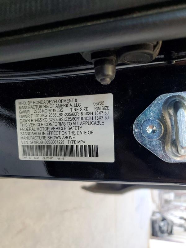57907916 :رقم المزاد ، 5FNRL6H60SB081225 vin ، 2025 Honda Odyssey مزاد بيع