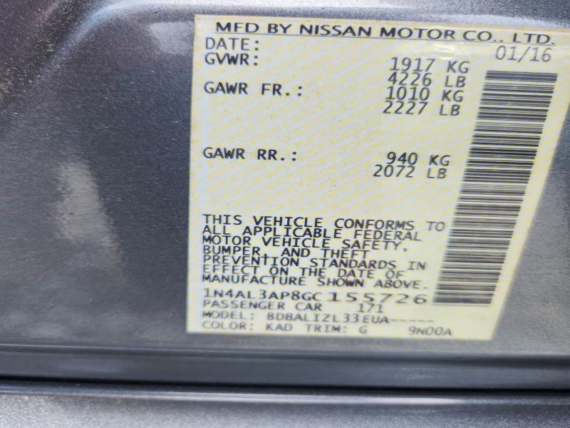 Aukcja sprzedaży 2016 Nissan Altima 2.5, vin: 1N4AL3AP8GC155726, numer aukcji: 56771586