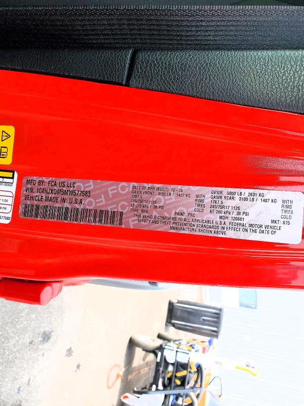 57327076 :رقم المزاد ، 1C4HJXDM5MW577583 vin ، 2021 Jeep Wrangler Unlimited مزاد بيع