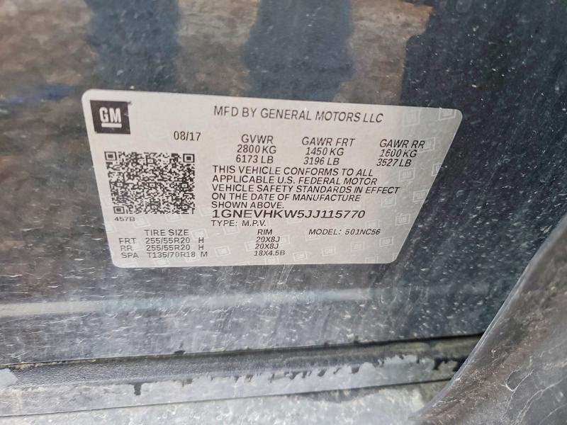 2018 Chevrolet Traverse მანქანა იყიდება აუქციონზე, vin: 1GNEVHKW5JJ115770, აუქციონის ნომერი: 55356026