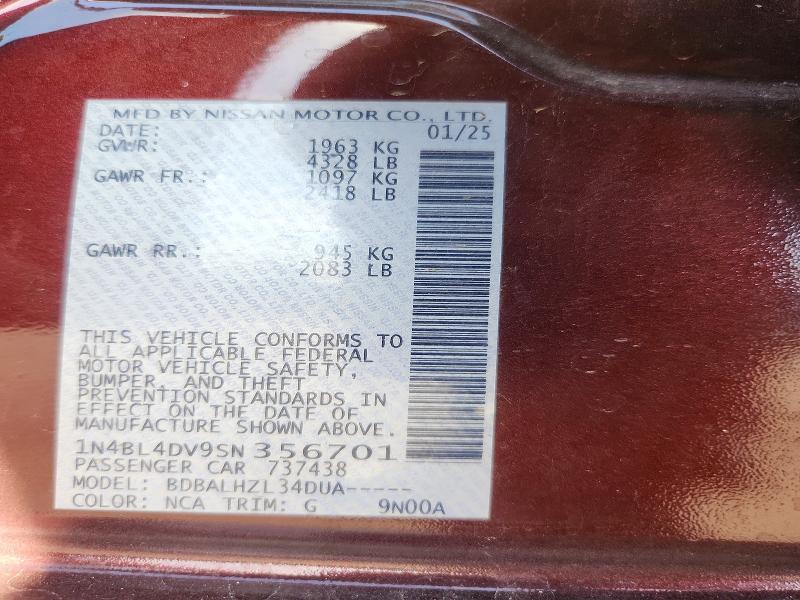 57302826 :رقم المزاد ، 1N4BL4DV9SN356701 vin ، 2025 Nissan Altima مزاد بيع