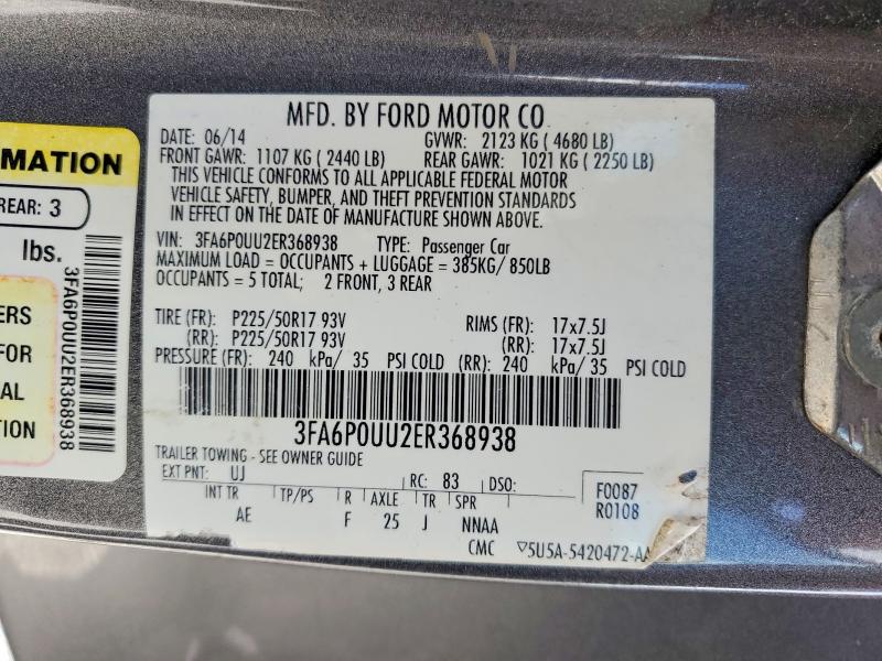 58930916 :رقم المزاد ، 3FA6P0UU2ER368938 vin ، 2014 Ford Fusion مزاد بيع