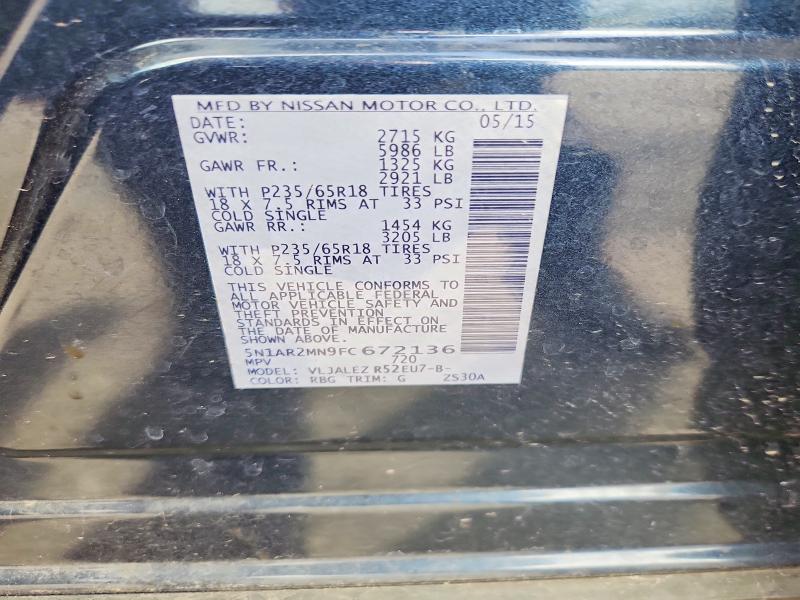 Aukcja sprzedaży 2015 Nissan Pathfinder, vin: 5N1AR2MN9FC672136, numer aukcji: 57499576