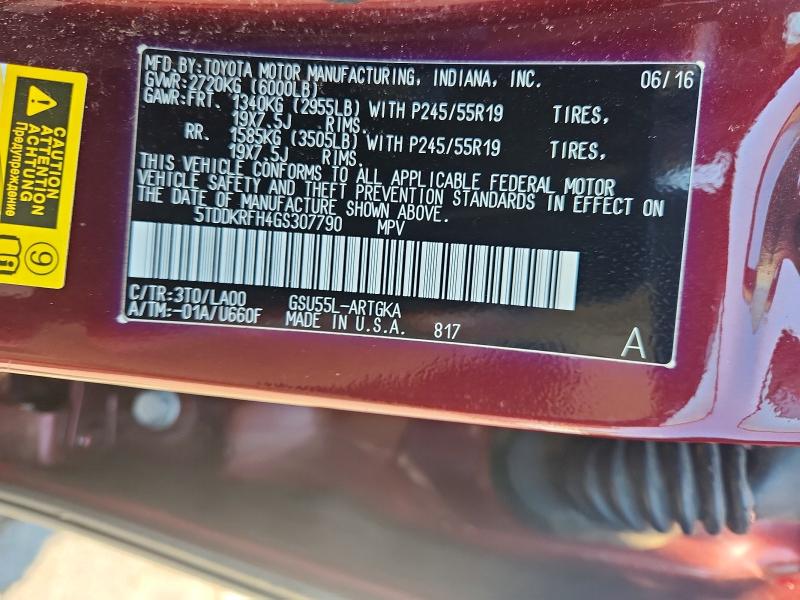 Продаж на аукціоні авто 2016 Toyota Highlander, vin: 5TDDKRFH4GS307790, номер лоту: 57375256