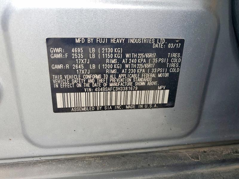 Aukcja sprzedaży 2017 Subaru Outback, vin: 4S4BSAFC3H3381679, numer aukcji: 56546446