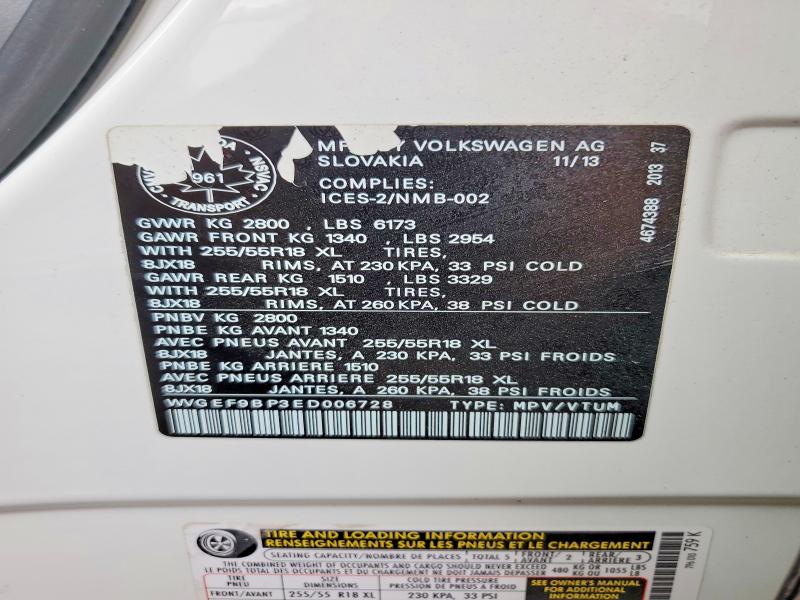 Aukcja sprzedaży 2014 Volkswagen Touareg, vin: WVGEF9BP3ED006728, numer aukcji: 57782256