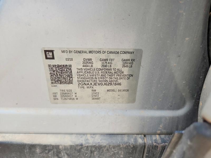 2018 Chevrolet Equinox მანქანა იყიდება აუქციონზე, vin: 2GNAXJEV0J6297846, აუქციონის ნომერი: 58262076