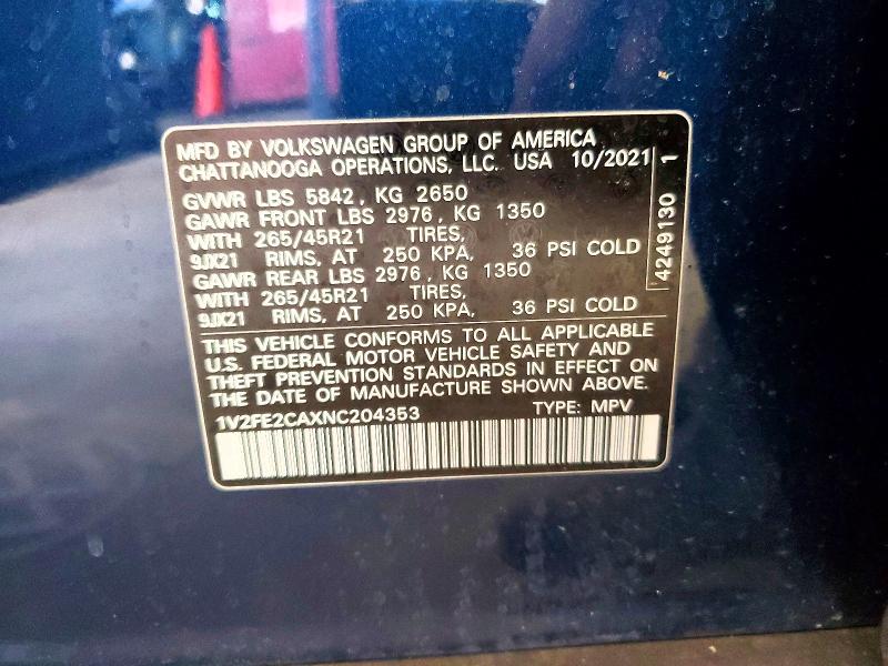 Aukcja sprzedaży 2022 Volkswagen Atlas Cross Sport, vin: 1V2FE2CAXNC204353, numer aukcji: 59388296