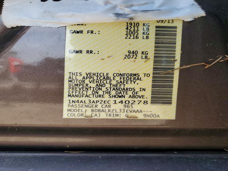 2014 Nissan Altima მანქანა იყიდება აუქციონზე, vin: 1N4AL3AP2EC140278, აუქციონის ნომერი: 59094786