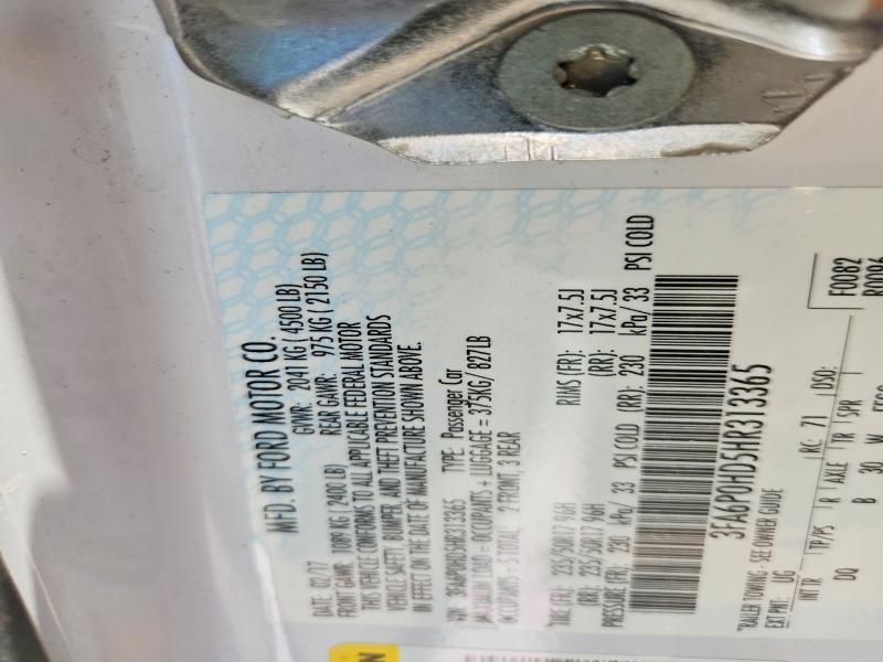 Aukcja sprzedaży 2017 Ford Fusion, vin: 3FA6P0HD5HR313365, numer aukcji: 57693836