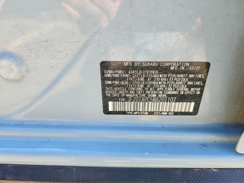 Продаж на аукціоні авто 2022 Subaru Crosstrek, vin: JF2GTAPC5N8201107, номер лоту: 57332096