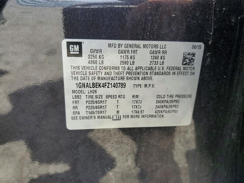 85607815 :رقم المزاد ، 1GNALBEK4FZ140789 vin ، 2015 Chevrolet Equinox مزاد بيع