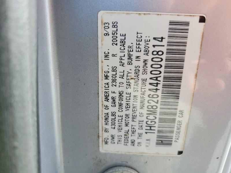 Aukcja sprzedaży 2004 Honda Accord, vin: 1HGCM82644A000814, numer aukcji: 56170106