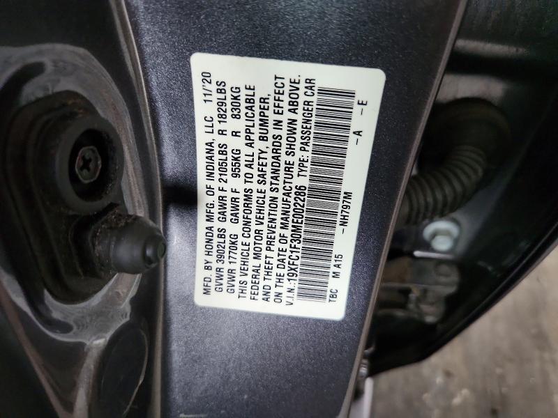 Продаж на аукціоні авто 2021 Honda Civic, vin: 19XFC1F30ME002286, номер лоту: 52703006