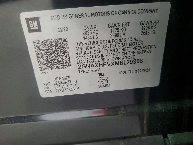 Продажа на аукционе авто 2021 Chevrolet Equinox, vin: 2GNAXHEVXM6129306, номер лота: 58032716