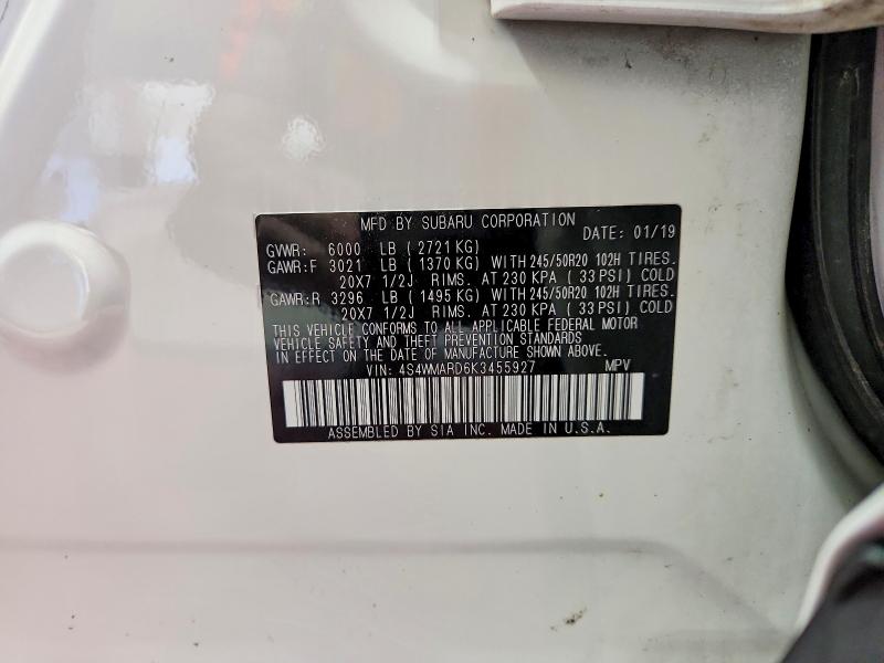 Продажа на аукционе авто 2019 Subaru Ascent, vin: 4S4WMARD6K3455927, номер лота: 56318016