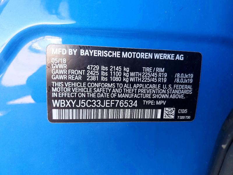 58529556 :رقم المزاد ، WBXYJ5C33JEF76534 vin ، 2018 Bmw X2 مزاد بيع