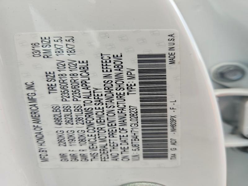 55708346 :رقم المزاد ، 5J8TB4H71GL028237 vin ، 2016 Acura Rdx مزاد بيع