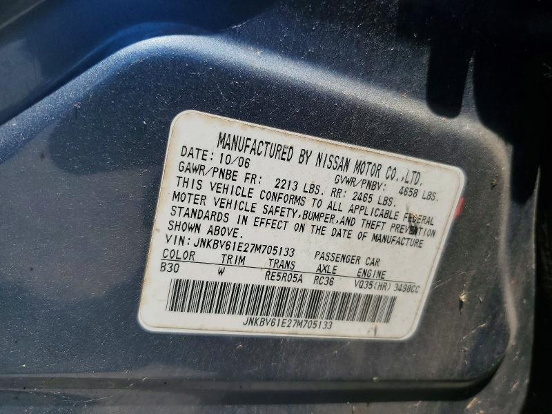56702116 :رقم المزاد ، JNKBV61E27M705133 vin ، 2007 Infiniti G35 مزاد بيع