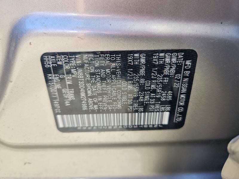 2022 Nissan Rogue მანქანა იყიდება აუქციონზე, vin: JN8BT3DD4NW274986, აუქციონის ნომერი: 57395246