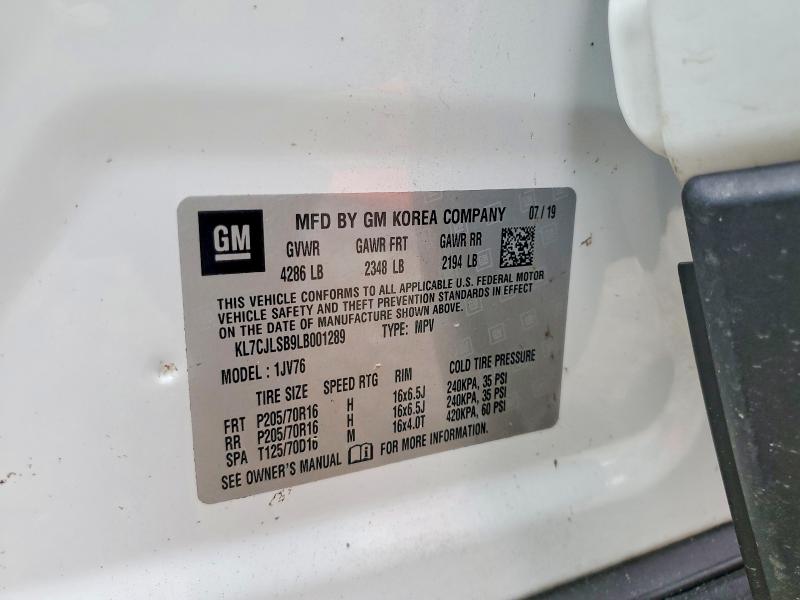 Aukcja sprzedaży 2020 Chevrolet Trax, vin: KL7CJLSB9LB001289, numer aukcji: 56167426