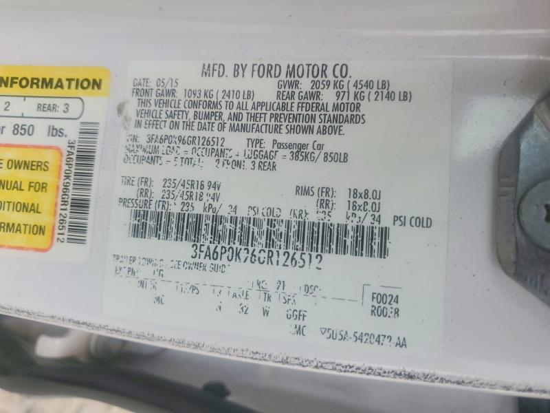 2016 Ford Fusion მანქანა იყიდება აუქციონზე, vin: 3FA6P0K96GR126512, აუქციონის ნომერი: 57377506