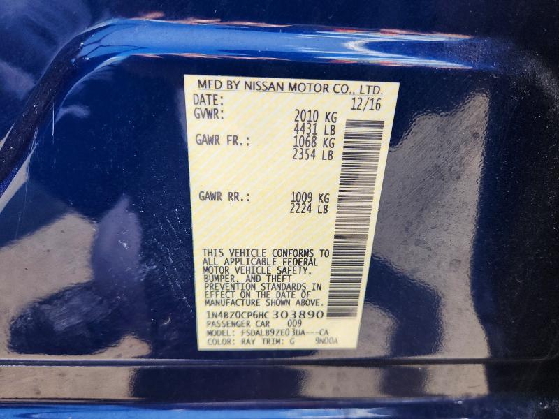 58367516 :رقم المزاد ، 1N4BZ0CP6HC303890 vin ، 2017 Nissan Leaf مزاد بيع