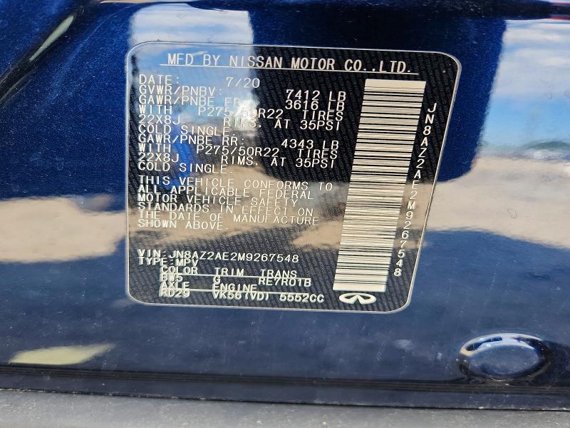 Aukcja sprzedaży 2021 Infiniti Qx80, vin: JN8AZ2AE2M9267548, numer aukcji: 55526856