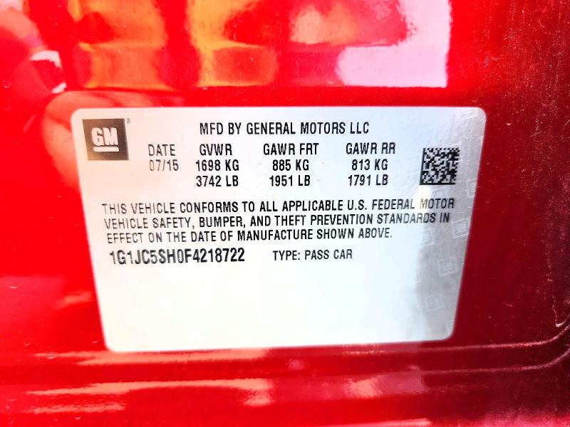 58471006 :رقم المزاد ، 1G1JC5SH0F4218722 vin ، 2015 Chevrolet Sonic مزاد بيع