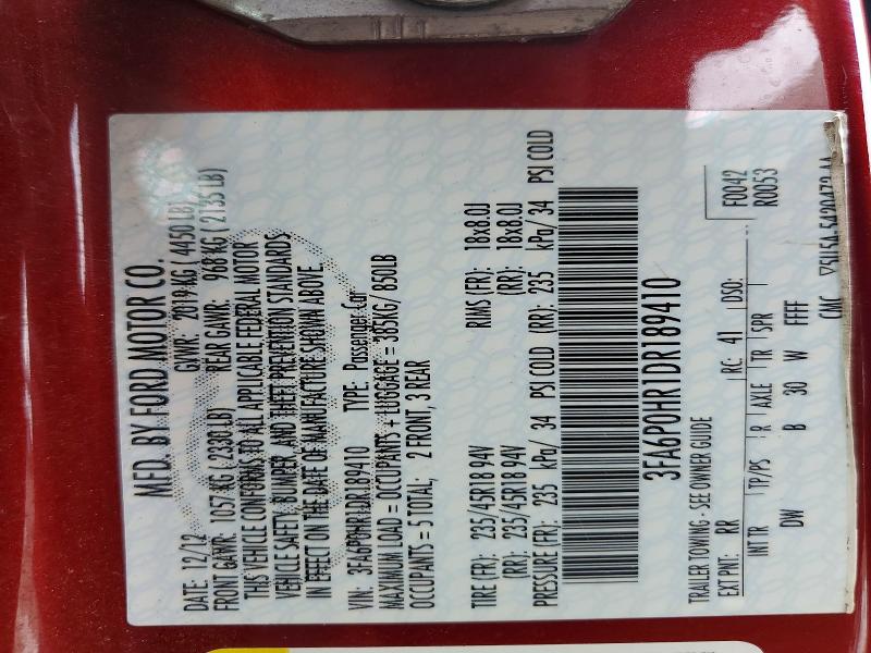 Продажа на аукционе авто 2013 Ford Fusion, vin: 3FA6P0HR1DR189410, номер лота: 58025126