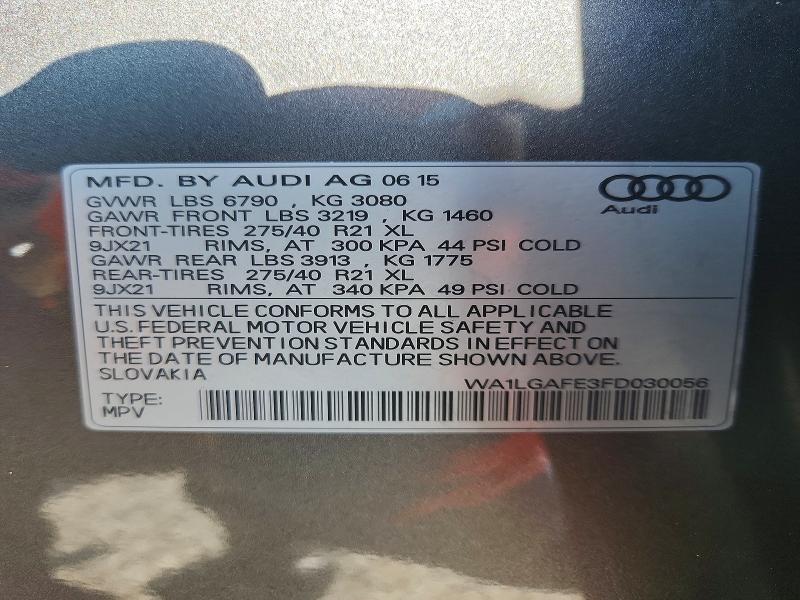 Auction sale of the 2015 Audi Q7, vin: WA1LGAFE3FD030056, lot number: 58804986