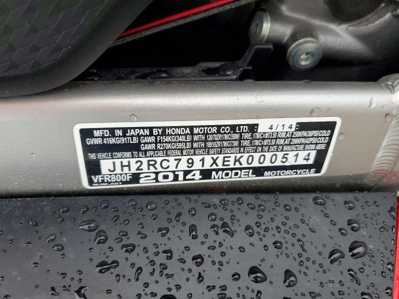 Продаж на аукціоні авто 2014 Honda Vfr800, vin: JH2RC791XEK000514, номер лоту: 57147826