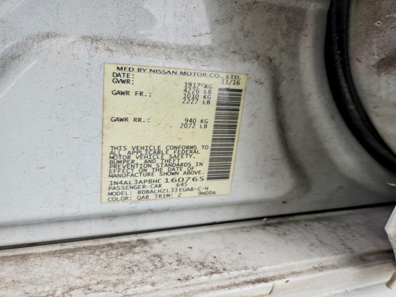 2017 Nissan Altima მანქანა იყიდება აუქციონზე, vin: 1N4AL3AP8HC160765, აუქციონის ნომერი: 57428956