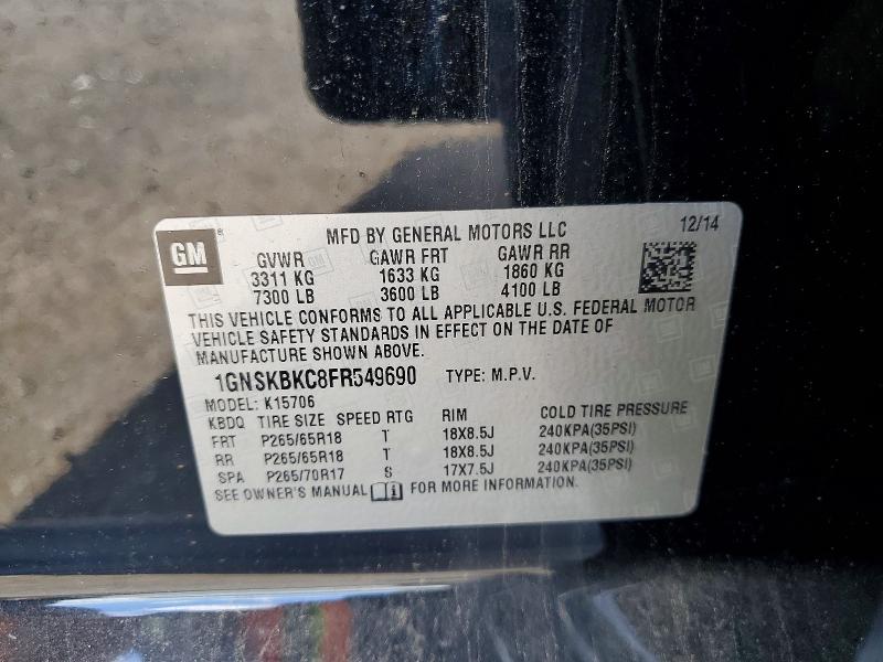 Aukcja sprzedaży 2015 Chevrolet Tahoe, vin: 1GNSKBKC8FR549690, numer aukcji: 56623526