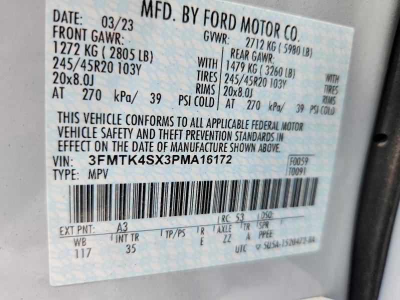 2023 Ford Mustang Mach-e მანქანა იყიდება აუქციონზე, vin: 3FMTK4SX3PMA16172, აუქციონის ნომერი: 55900256