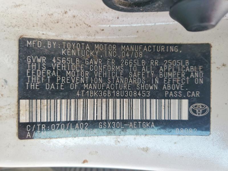 2008 Toyota Avalon მანქანა იყიდება აუქციონზე, vin: 4T1BK36B18U308453, აუქციონის ნომერი: 59054756