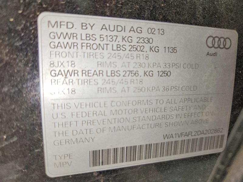 56923686 :رقم المزاد ، WA1VFAFL2DA202862 vin ، 2013 Audi A4 Allroad مزاد بيع