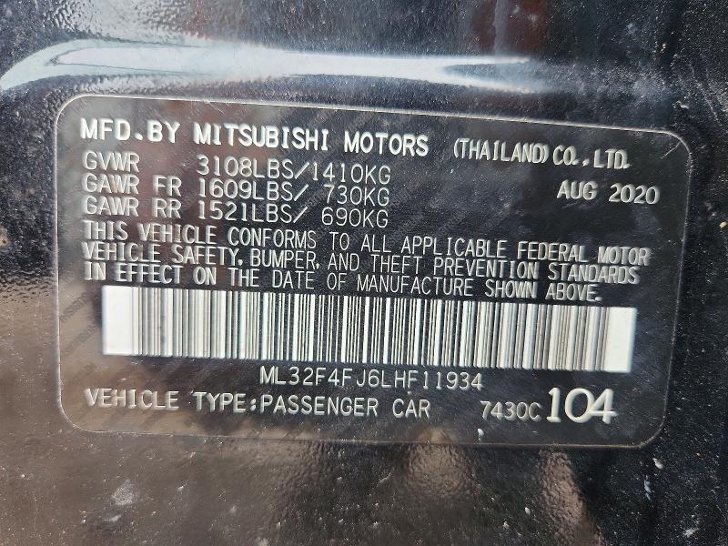 2020 Mitsubishi Mirage მანქანა იყიდება აუქციონზე, vin: ML32F4FJ6LHF11934, აუქციონის ნომერი: 58387946