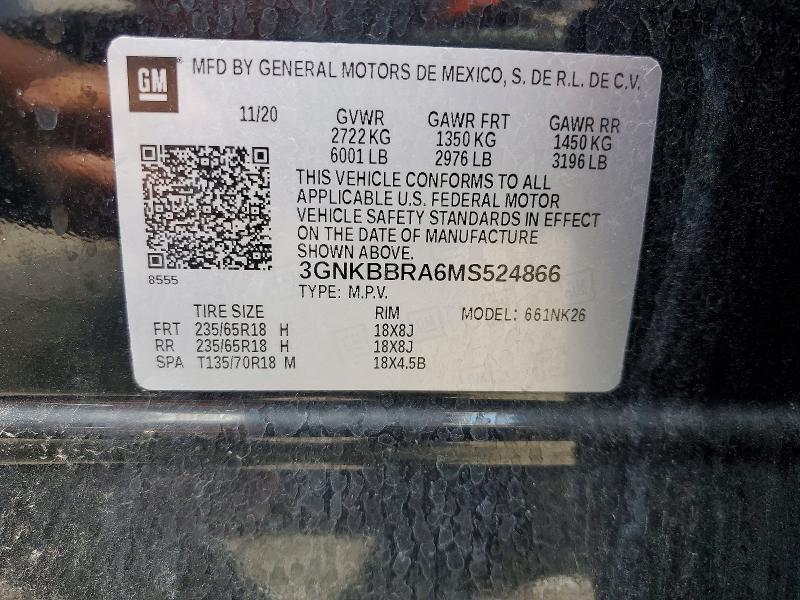 58743846 :رقم المزاد ، 3GNKBBRA6MS524866 vin ، 2021 Chevrolet Blazer مزاد بيع