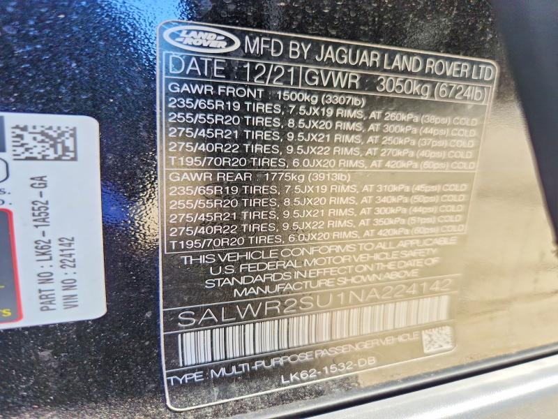 54959466 :رقم المزاد ، SALWR2SU1NA224142 vin ، 2022 Land Rover Range Rover Sport مزاد بيع
