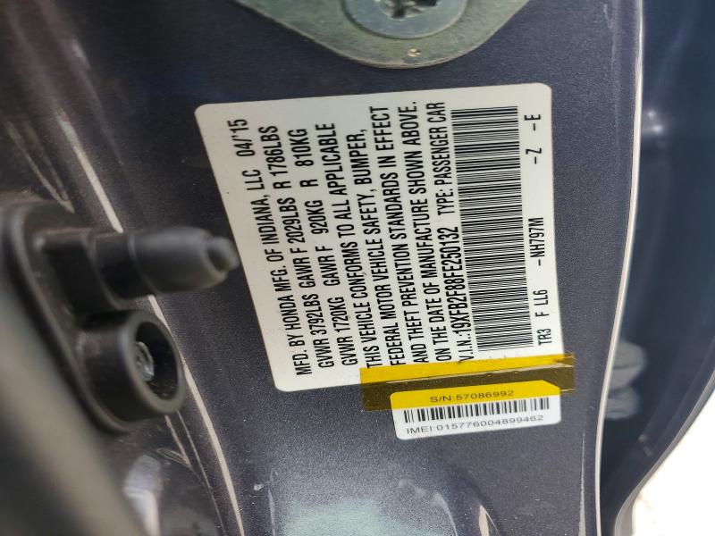 Продаж на аукціоні авто 2015 Honda Civic, vin: 19XFB2F88FE250132, номер лоту: 57005966