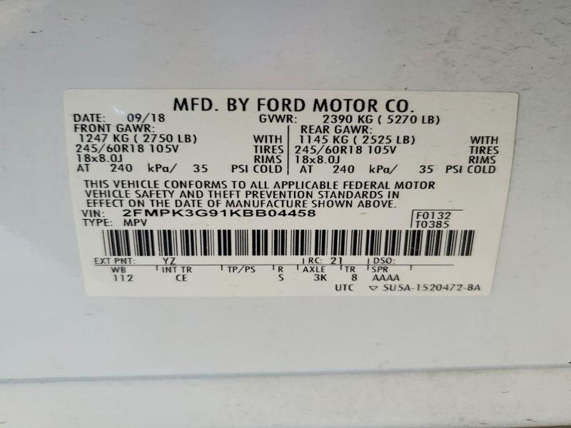 Aukcja sprzedaży 2019 Ford Edge, vin: 2FMPK3G91KBB04458, numer aukcji: 57432546