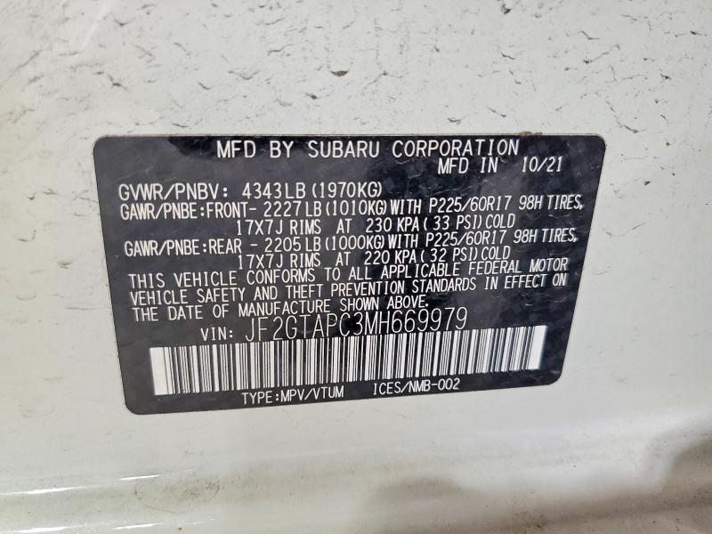 57117046 :رقم المزاد ، JF2GTAPC3MH669979 vin ، 2021 Subaru Crosstrek مزاد بيع